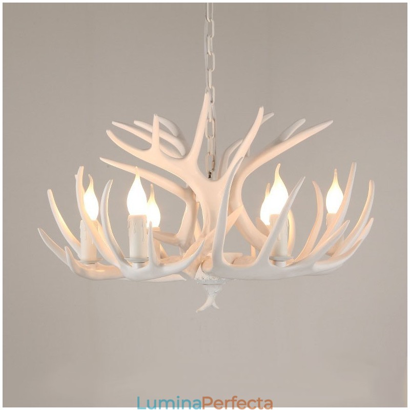 Candelabru cu 6 lumini, rustic, artistic, retro, alb