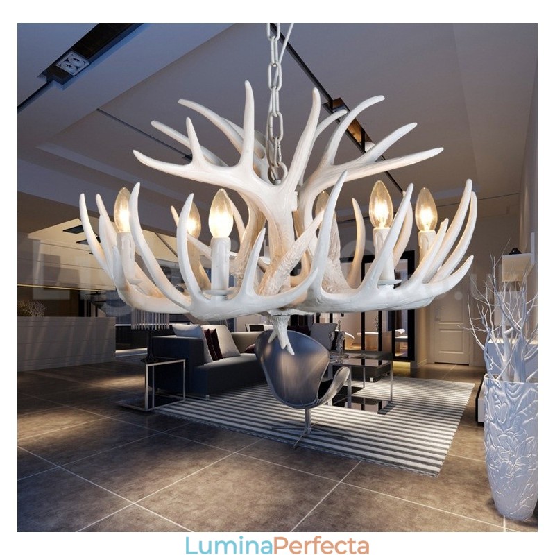 Candelabru cu 6 lumini, rustic, artistic, retro, alb