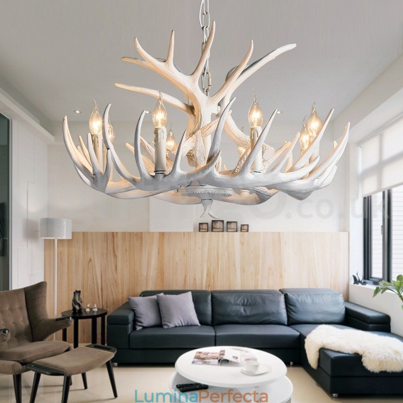 9 Lumini Rustic Artistic Retro Antler Candelabru Alb