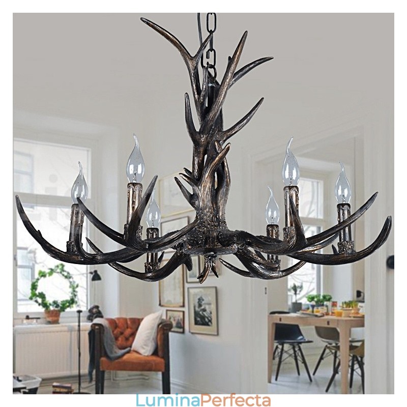 Candelabru vintage cu 6 lumini, rustic, artistic, retro Antler, negru