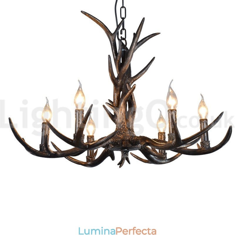 Candelabru vintage cu 6 lumini, rustic, artistic, retro Antler, negru