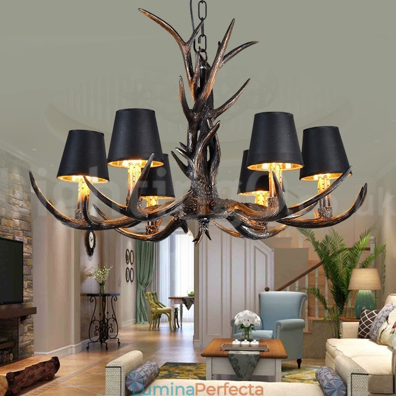 Candelabru vintage cu 6 lumini, rustic, artistic, retro Antler, negru