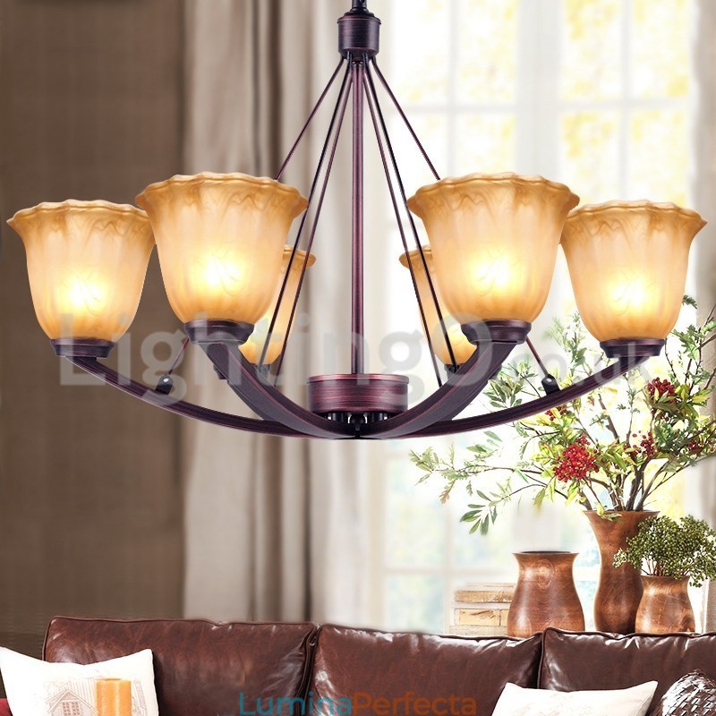 Rustic 6 becuri Abajur din Sticla Candelabru inoxidabil