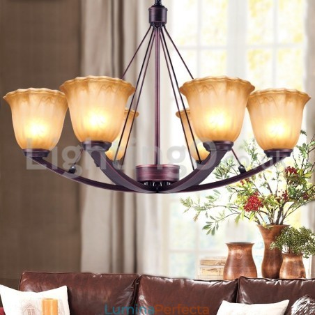 Rustic 6 becuri Abajur din Sticla Candelabru inoxidabil Rustic 6 becuri Abajur din Sticla Candelabru inoxidabil