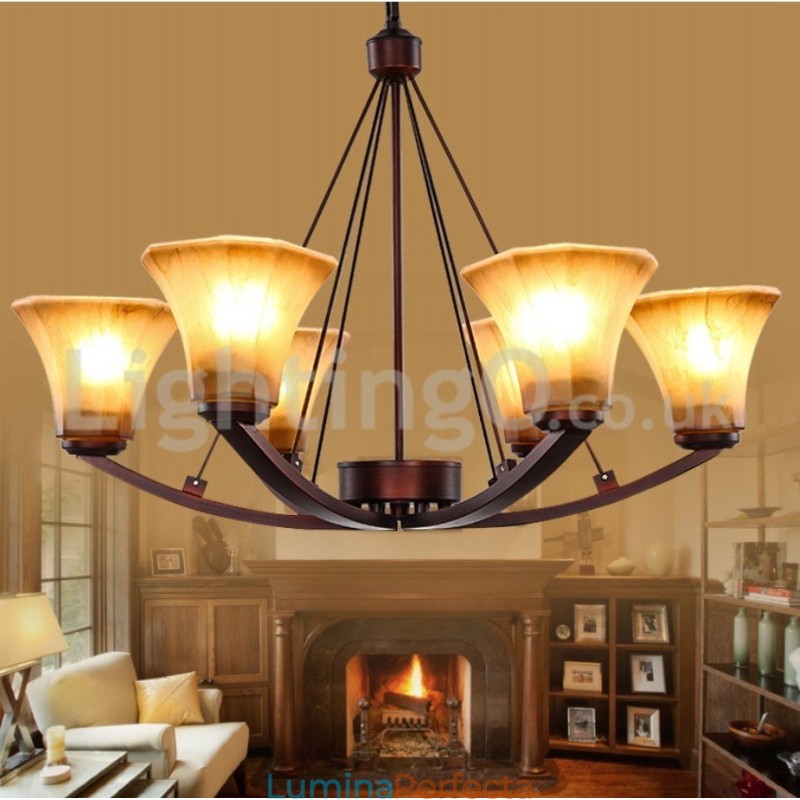 Rustic 6 becuri Abajur din Sticla Candelabru inoxidabil