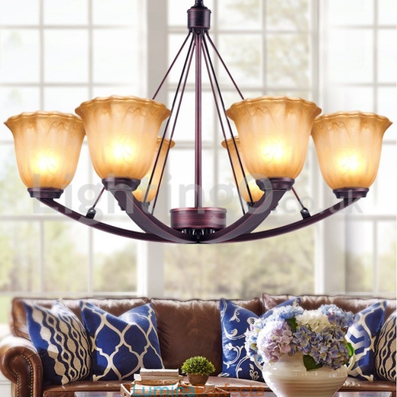 Rustic 6 becuri Abajur din Sticla Candelabru inoxidabil