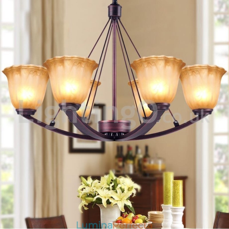 Rustic 6 becuri Abajur din Sticla Candelabru inoxidabil