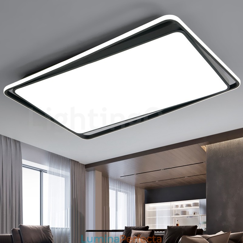 Plafoniera cu montare încadrată dreptunghiulară, modernă, alb, negru