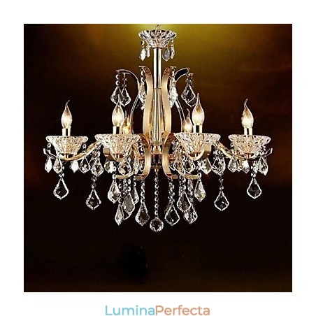 Candelabru de cristal din fier forjat din aur de calitate superioara 6 lumini Candelabru de cristal din fier forjat din aur de calitate superioara 6 lumini