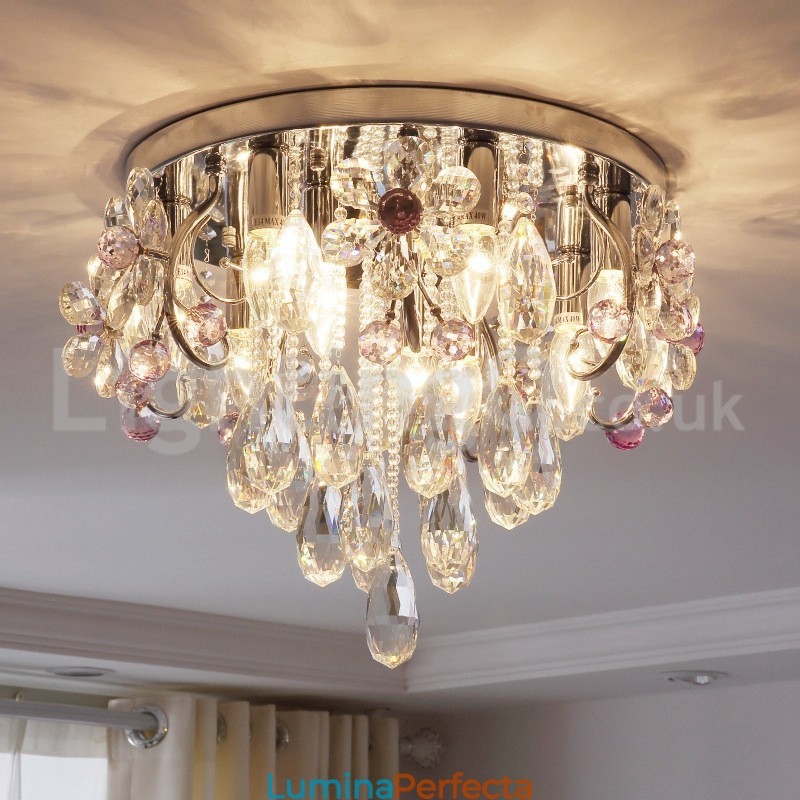 Plafoniere rotunde de lux cu montare încasată de cristal