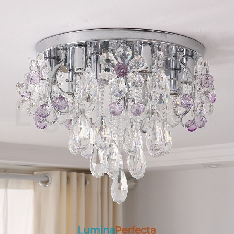 Plafoniere rotunde de lux cu montare încasată de cristal