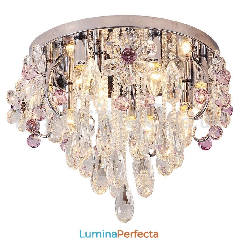Plafoniere rotunde de lux cu montare încasată de cristal