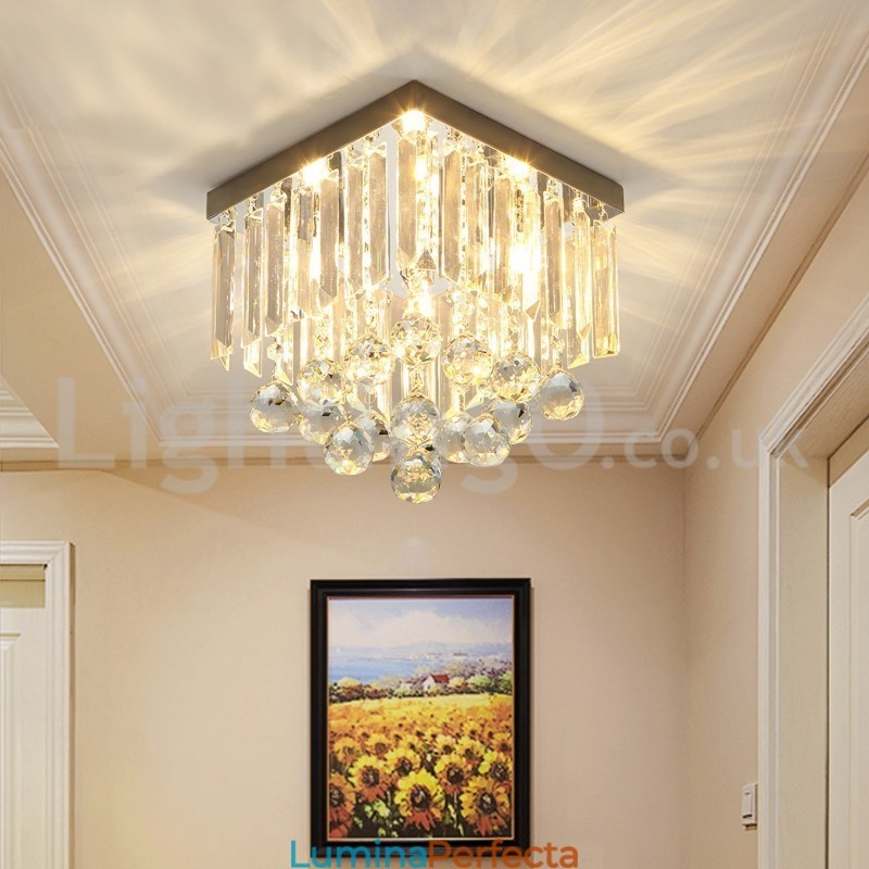 Plafoniere moderne pătrate de cristal cu montare încasată