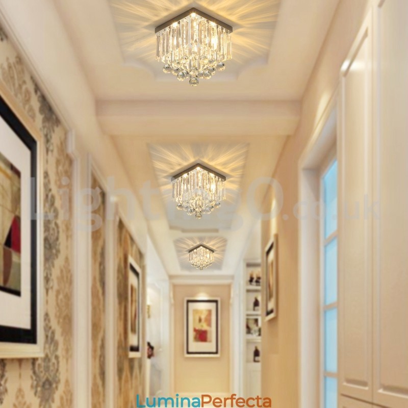 Plafoniere moderne pătrate de cristal cu montare încasată