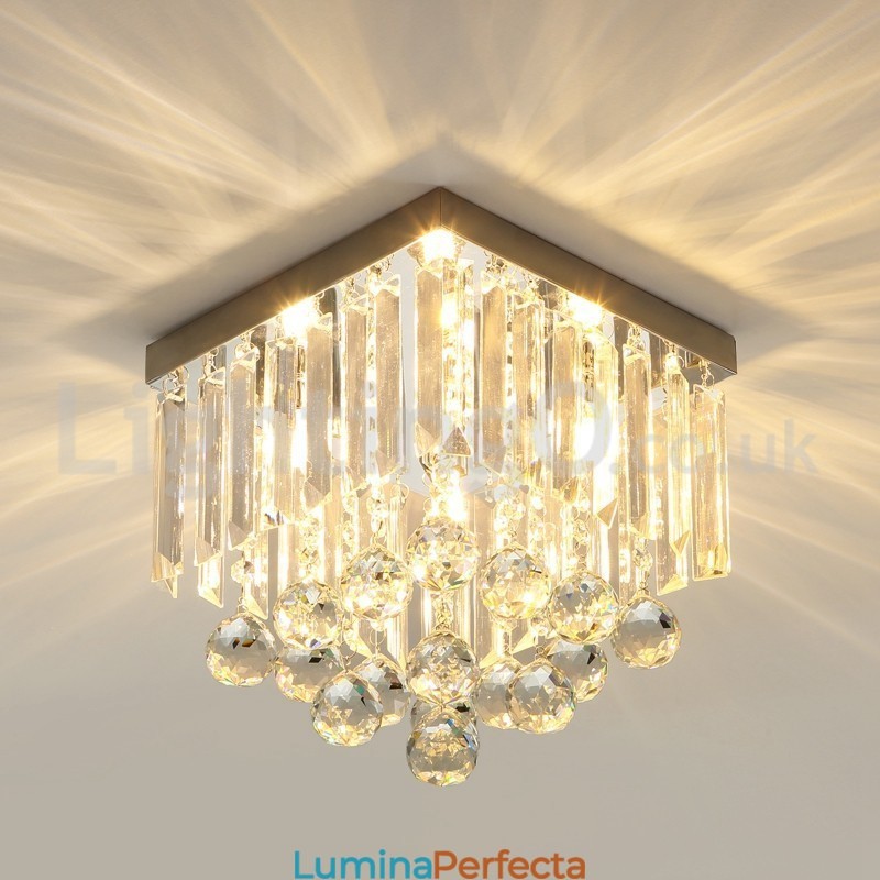 Plafoniere moderne pătrate de cristal cu montare încasată