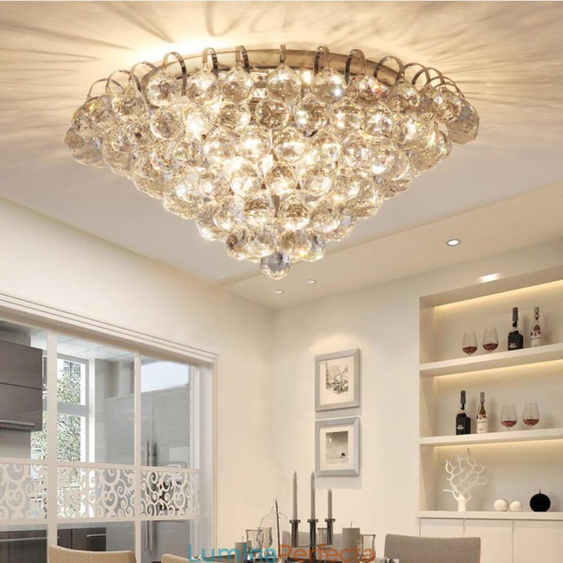 Plafoniere rotunde de cristal, contemporane, 30 cm și 55 cm