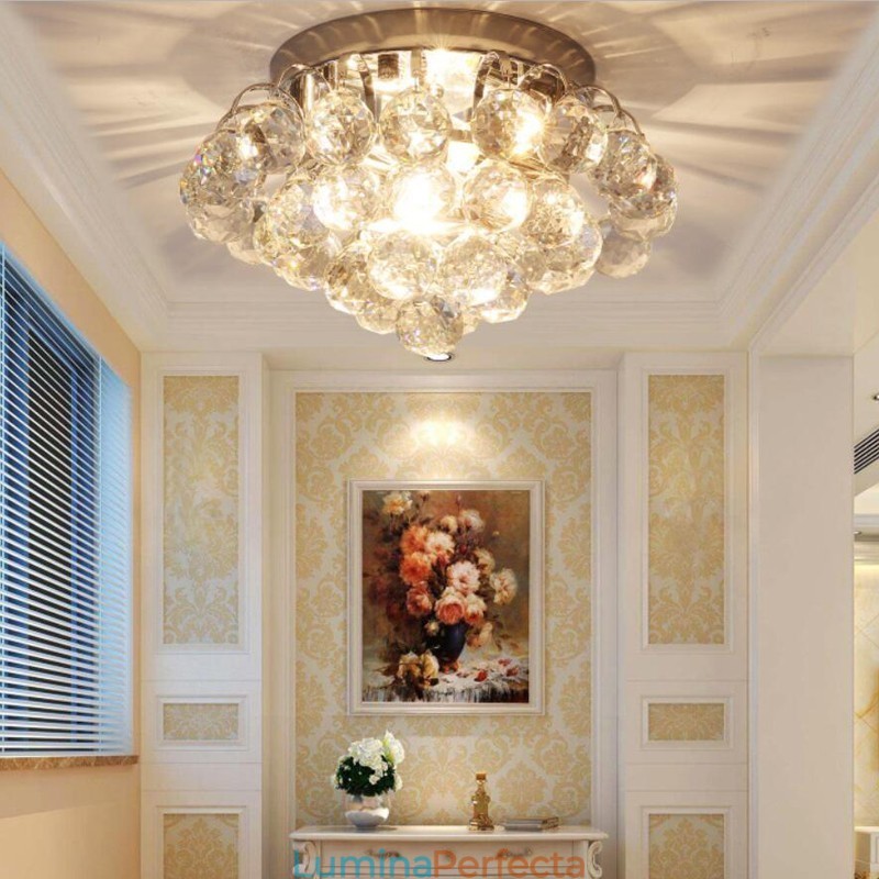 Plafoniere rotunde de cristal, contemporane, 30 cm și 55 cm