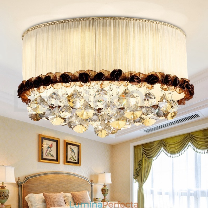 Plafoniere din cristal, rotunde, moderne, moderne, de 50 cm, abajur din material textil