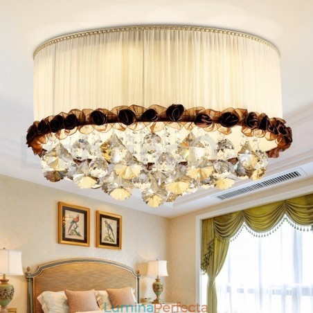 Plafoniere din cristal, rotunde, moderne, moderne, de 50 cm, abajur din material textil Plafoniere din cristal, rotunde, moderne, moderne, de 50 cm, abajur din material textil