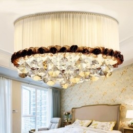 Plafoniere din cristal, rotunde, moderne, moderne, de 50 cm, abajur din material textil