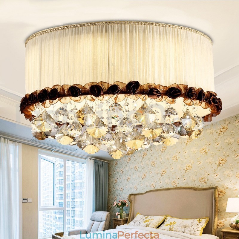 Plafoniere din cristal, rotunde, moderne, moderne, de 50 cm, abajur din material textil