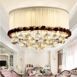 Plafoniere din cristal, rotunde, moderne, moderne, de 50 cm, abajur din material textil
