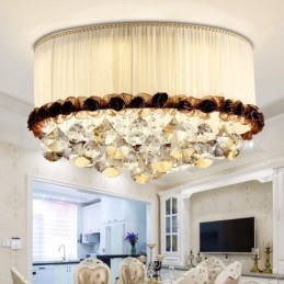 Plafoniere din cristal, rotunde, moderne, moderne, de 50 cm, abajur din material textil