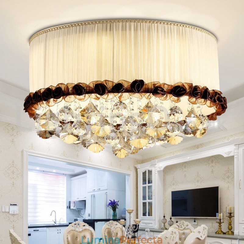 Plafoniere din cristal, rotunde, moderne, moderne, de 50 cm, abajur din material textil
