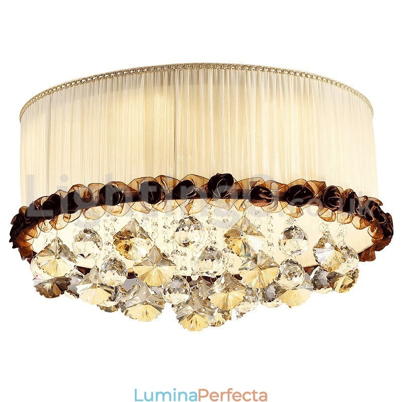 Plafoniere din cristal, rotunde, moderne, moderne, de 50 cm, abajur din material textil