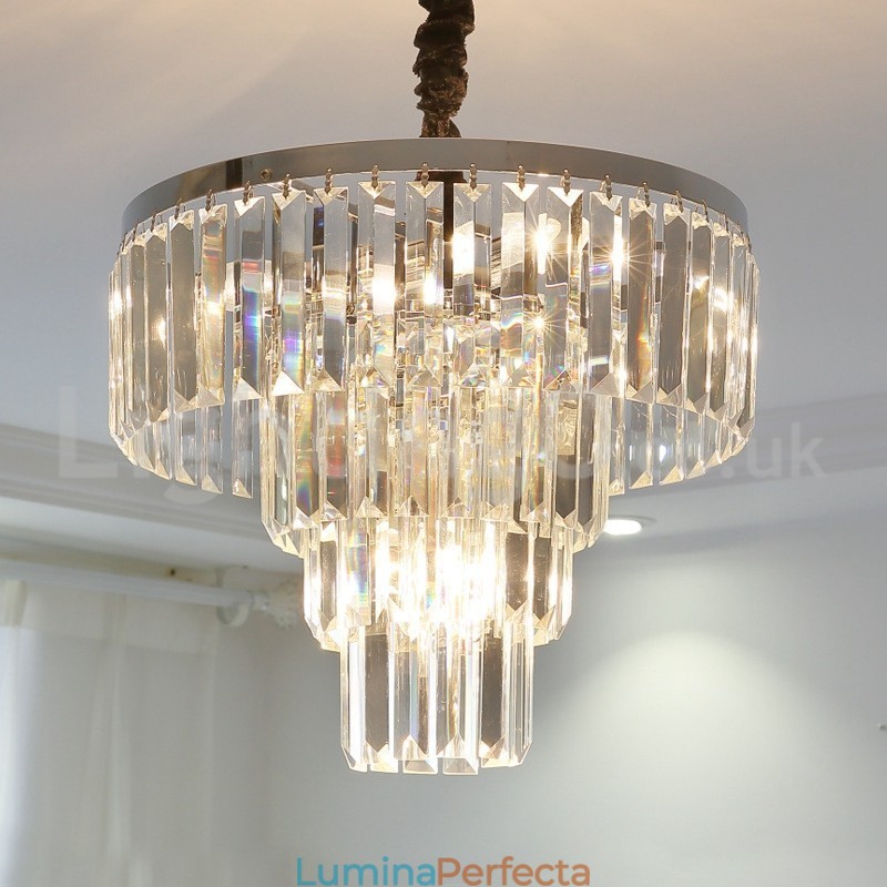 Lumină suspendată din cristal, elegantă, ieftină, modernă, rotundă, cu 4 niveluri