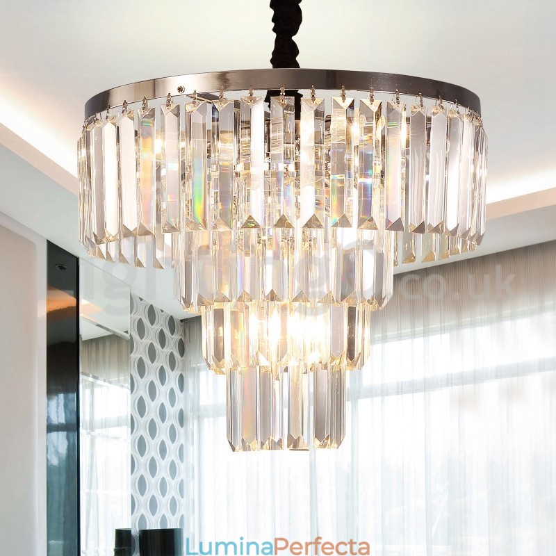 Lumină suspendată din cristal, elegantă, ieftină, modernă, rotundă, cu 4 niveluri