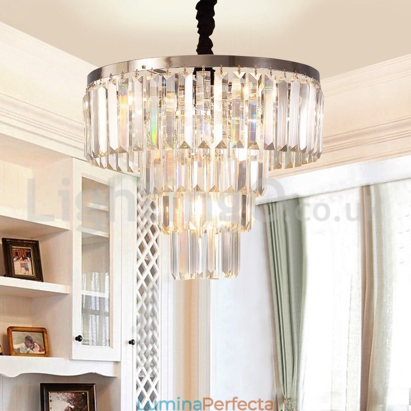Lumină suspendată din cristal, elegantă, ieftină, modernă, rotundă, cu 4 niveluri
