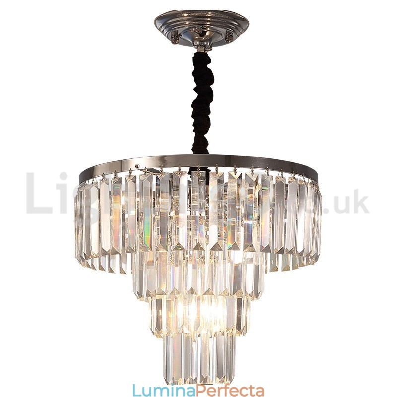 Lumină suspendată din cristal, elegantă, ieftină, modernă, rotundă, cu 4 niveluri