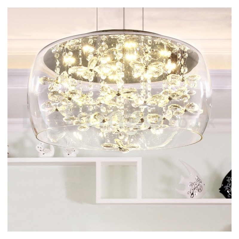 Abajur modern, rotund, din sticlă transparentă, de 40 cm și 50 cm