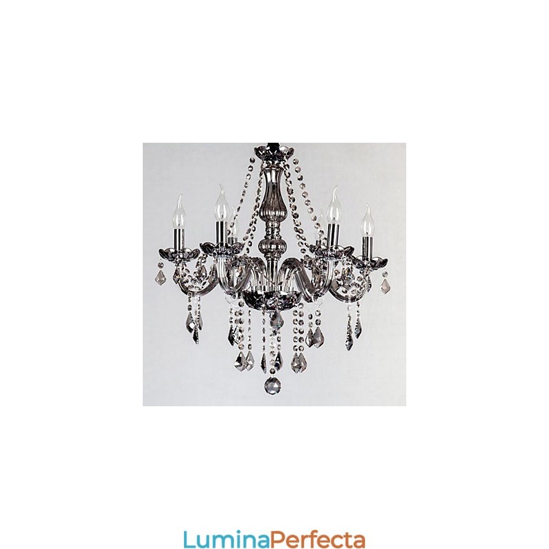 Candelabru din cristal european cu 6 lumini, sticlă și cristal de culoare gri