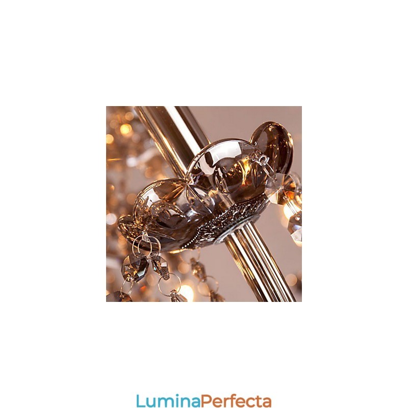 Candelabru din cristal european cu 6 lumini, sticlă și cristal de culoare gri