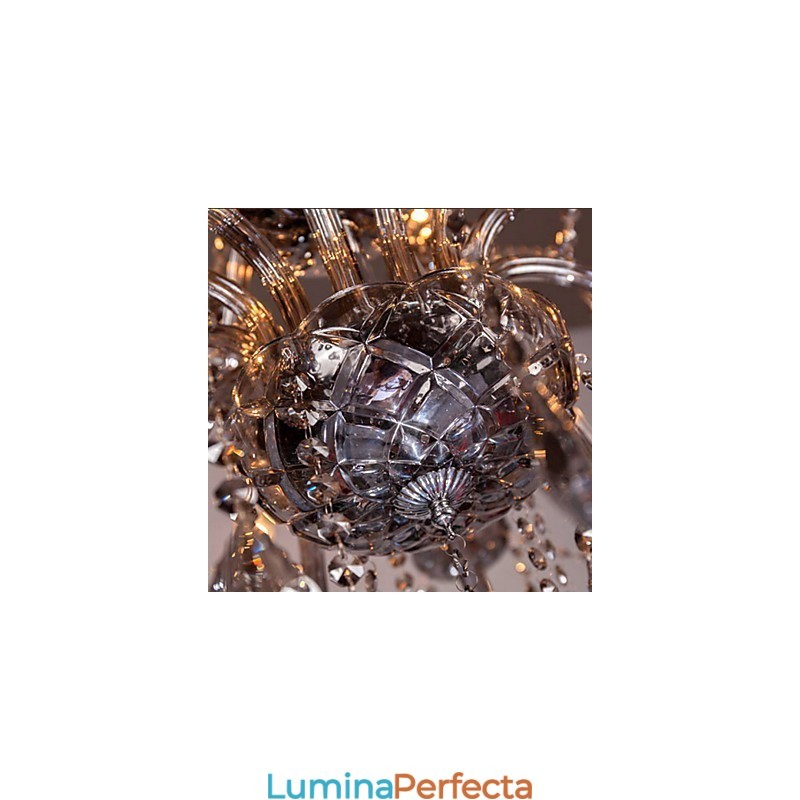 Candelabru din cristal european cu 6 lumini, sticlă și cristal de culoare gri