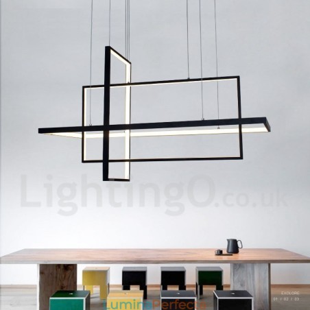 Lampă suspendată reglabilă cu telecomandă Design modern Trei dreptunghiuri Lampă suspendată reglabilă cu telecomandă Design modern Trei dreptunghiuri