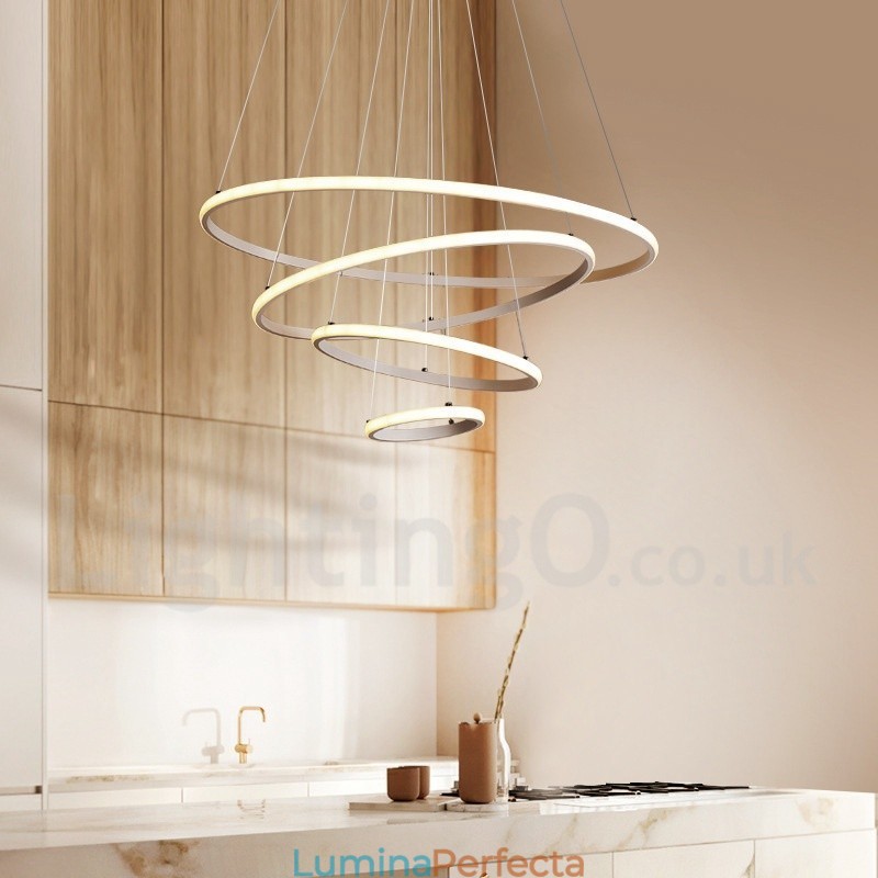Lampă suspendată cu lumină în afara cercurilor cu control de la distanță inele de design modern