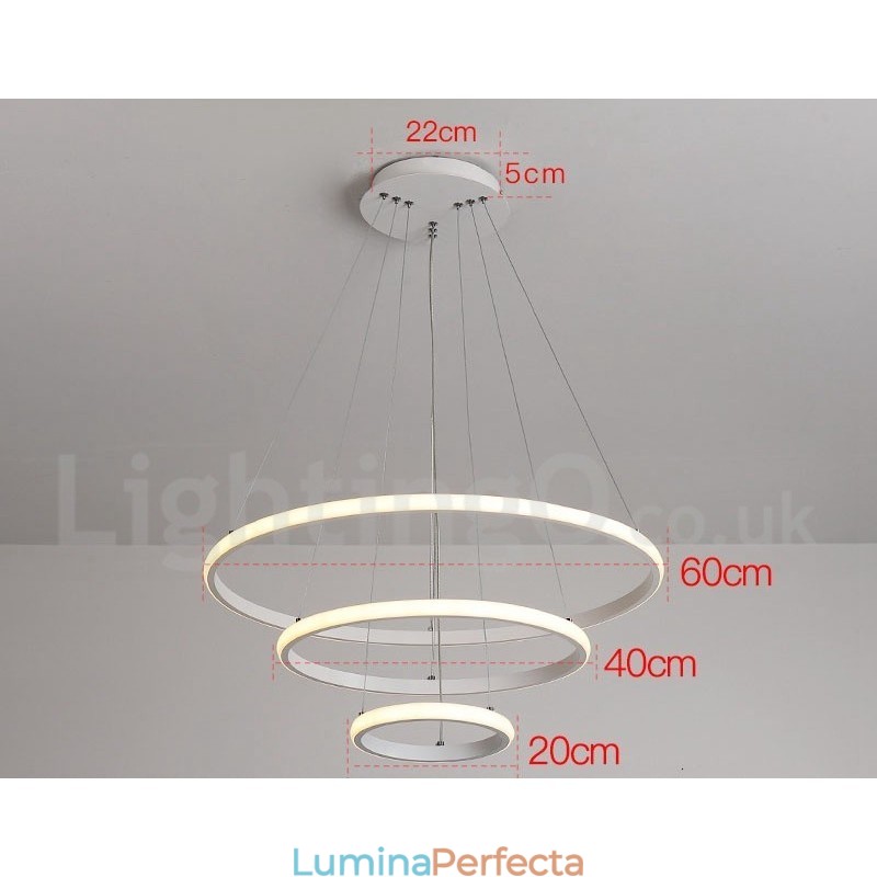 Lampă suspendată cu lumină în afara cercurilor cu control de la distanță inele de design modern