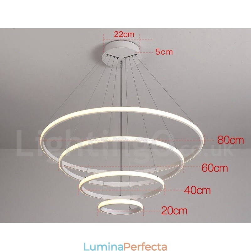 Lampă suspendată cu lumină în afara cercurilor cu control de la distanță inele de design modern
