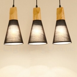 Lampă suspendată modernă din lemn, 1 lumină, 3 lumini, cu abajur din material textil