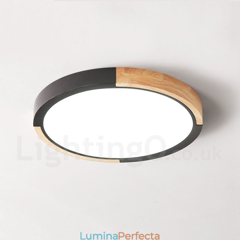 Plafoniera rotundă din lemn, multicoloră, ultra subțire, din lemn masiv, cu abajur din acrilic, în stil nordic