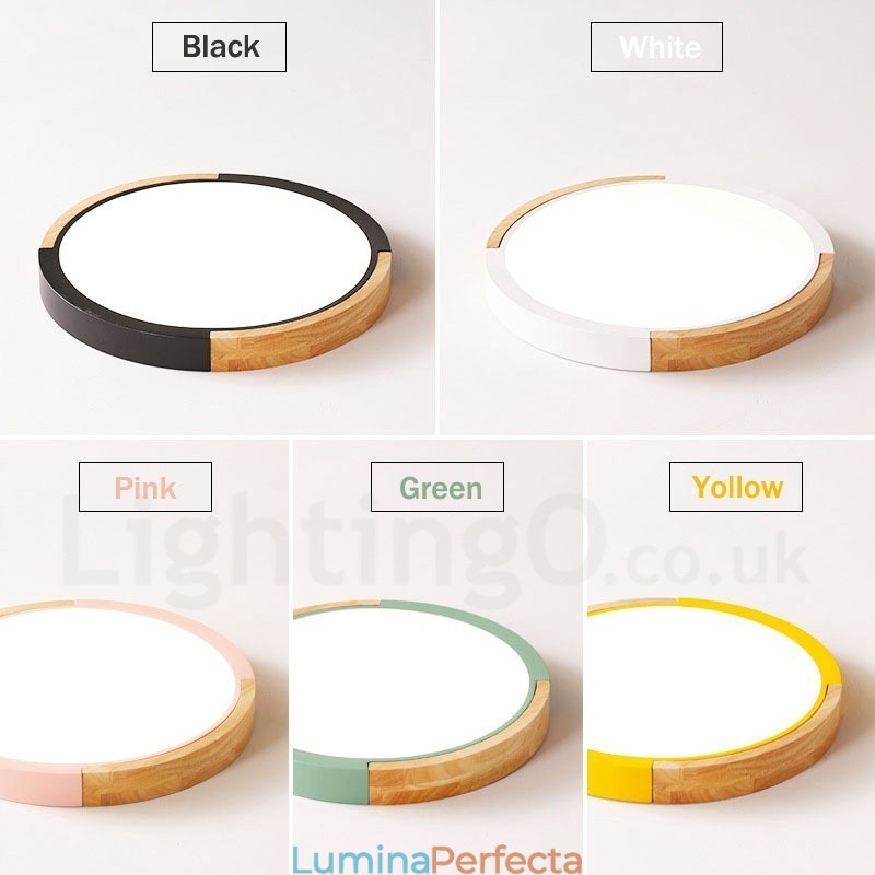 Plafoniera rotundă din lemn, multicoloră, ultra subțire, din lemn masiv, cu abajur din acrilic, în stil nordic