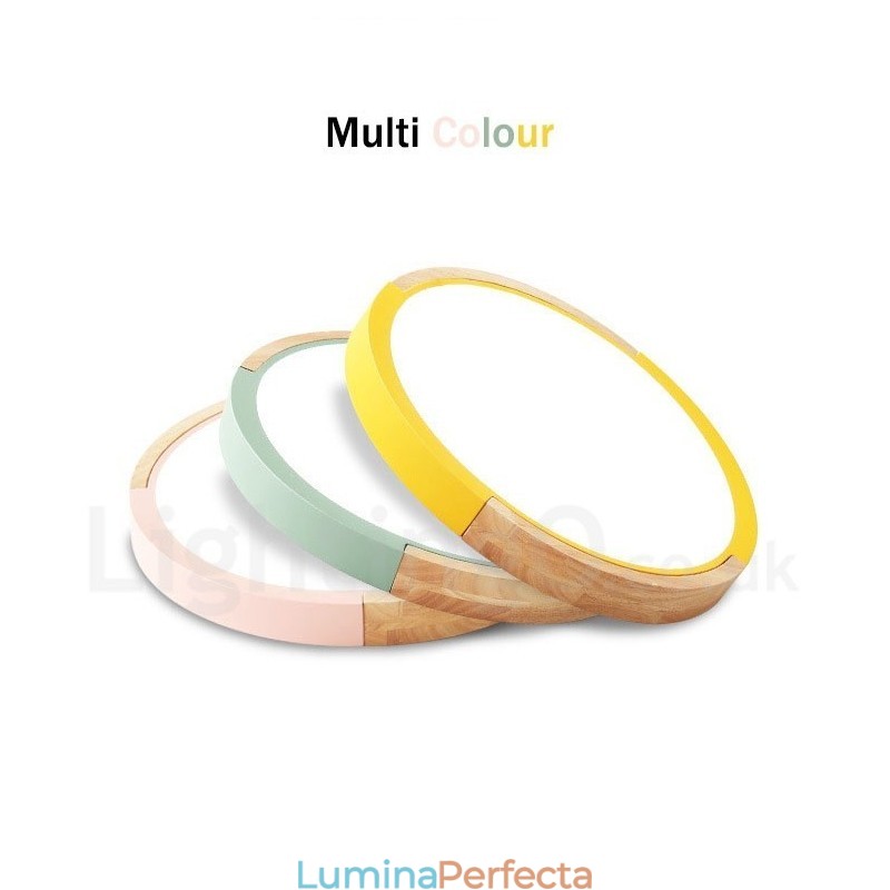 Plafoniera rotundă din lemn, multicoloră, ultra subțire, din lemn masiv, cu abajur din acrilic, în stil nordic