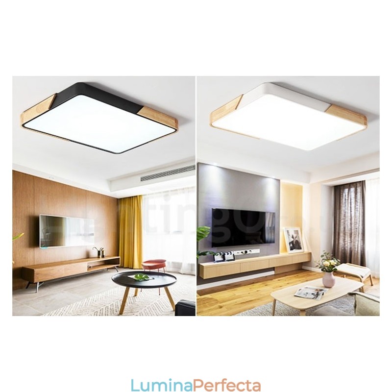 Plafoniera din lemn, dreptunghiulară, multicoloră, ultra subțire, reglabilă, cu abajur acrilic, plafoniera în stil nordic