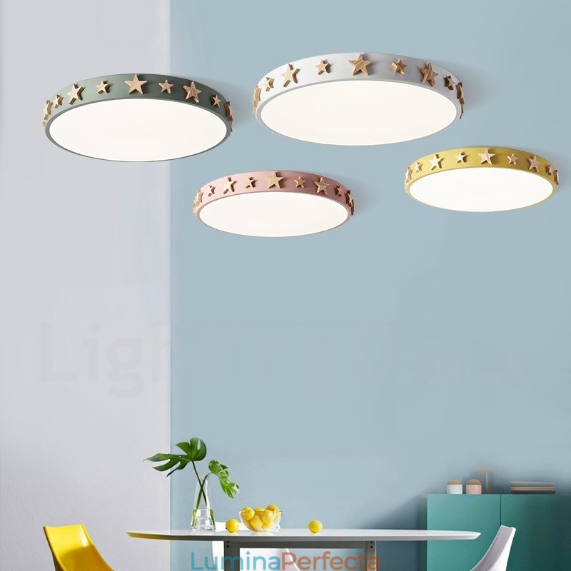 Plafoniera circulară din lemn, ultra subțire, cu intensitate variabilă, cu abajur acrilic, în stil nordic.