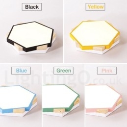 Plafoniera hexagonală din lemn, dimmerabilă în mai multe culori, cu abajur din acril, în stil nordic