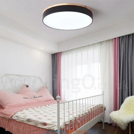 Plafoniera circulară din lemn în mai multe culori, reglabilă, cu abajur din acril, în stil nordic Plafoniera circulară din lemn în mai multe culori, reglabilă, cu abajur din acril, în stil nordic