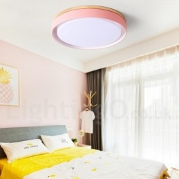 Plafoniera circulară din lemn în mai multe culori, reglabilă, cu abajur din acril, în stil nordic